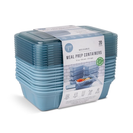 Core Kitchen 20pc 31oz Colored Meal Prep Containers - Ocean 48499